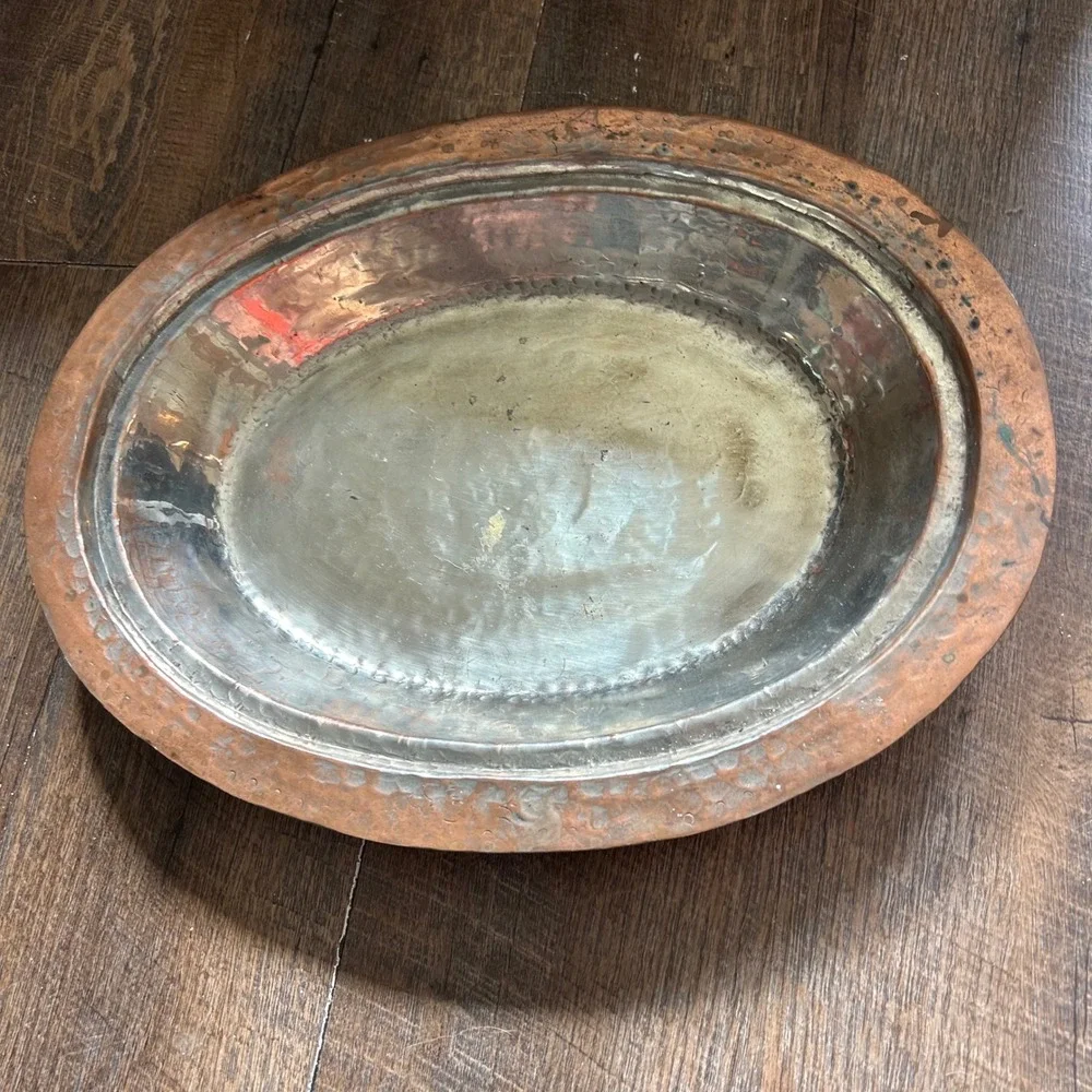 Handmade Pure Copper Serving Kebab Plate iskender Turkish presentation oval tinn